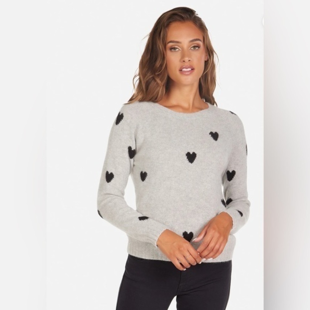 Michael Lauren Women’s Small Godric 100% Cashmere Heart Sweater Top Grey Black S